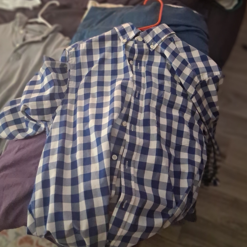 Nautica Blue and White Checkered Dress Shirt